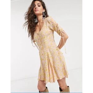 NWT Free People Laced Up Femme Combo Button Up Mini Dress in Orange Size Medium